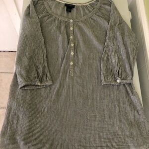 Lane Bryant Grey White Striped Henley Tunic Blouse